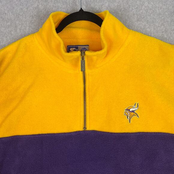 Vintage Starter Sweater Mens M 1/4 Zip Pullover Fleece NFL Minnesota Vikings - Picture 2 of 8